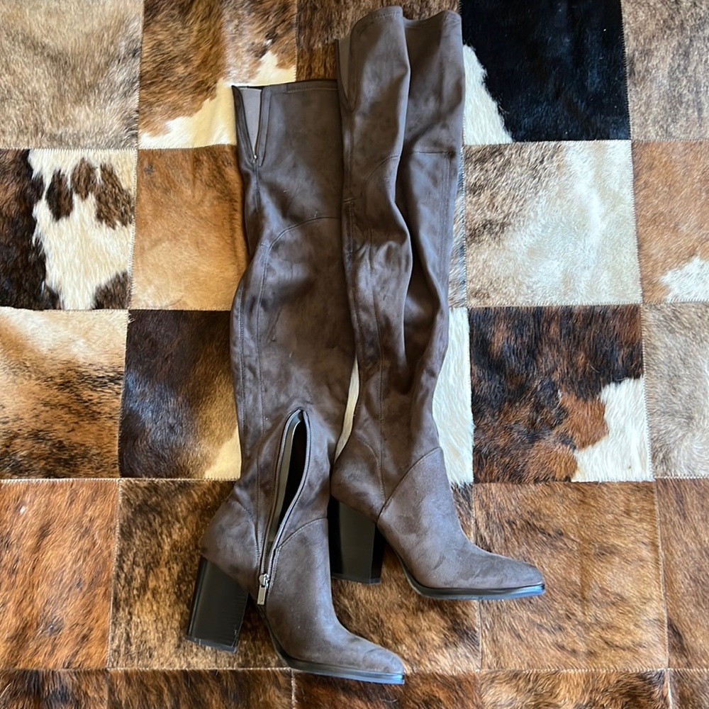 Marc Fisher Knee High Suede Yakira Boots Brownish grey colour